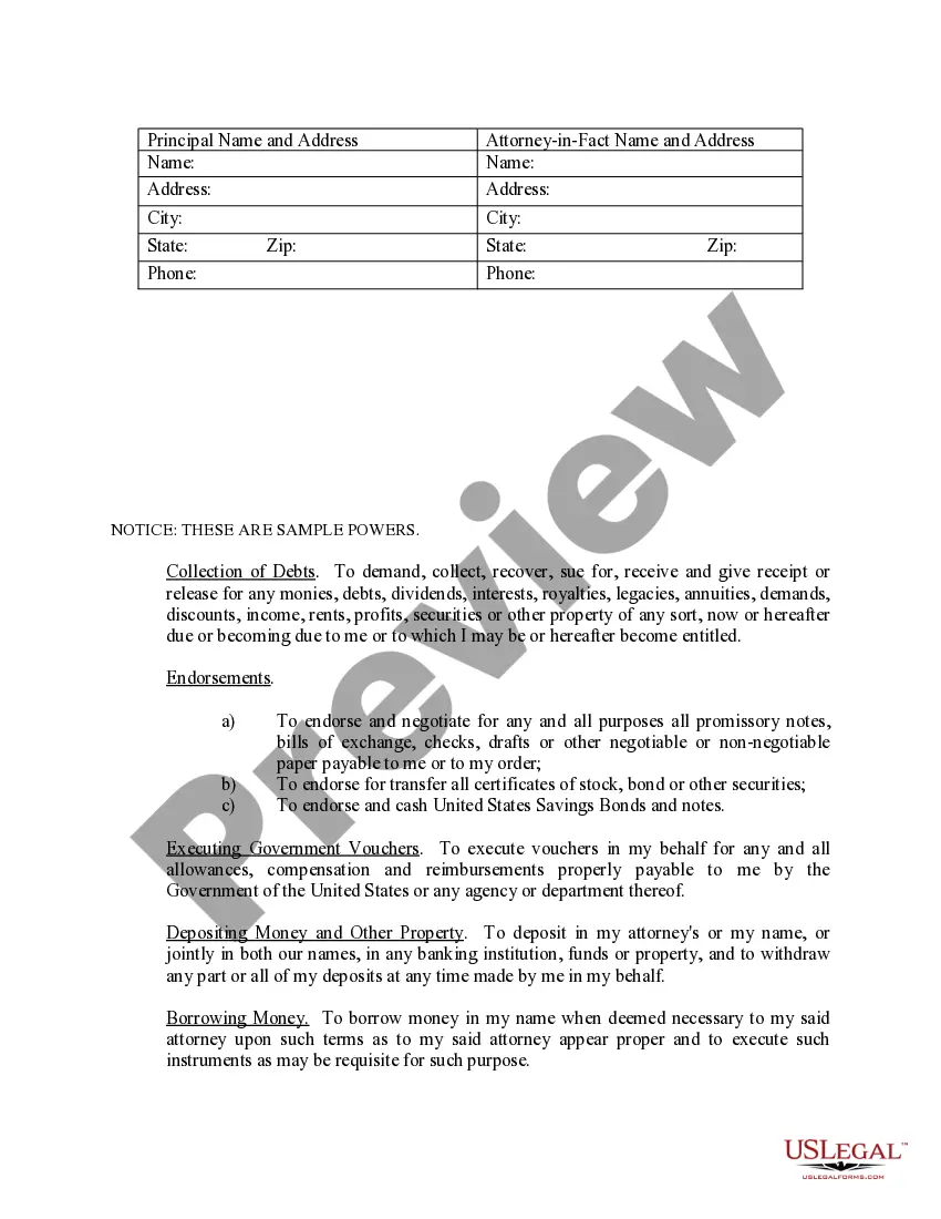 Preview Limited Power of Attorney where you Specify Powers with Sample Powers Included