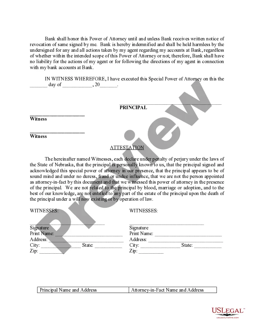 Preview Special Durable Power of Attorney for Bank Account Matters