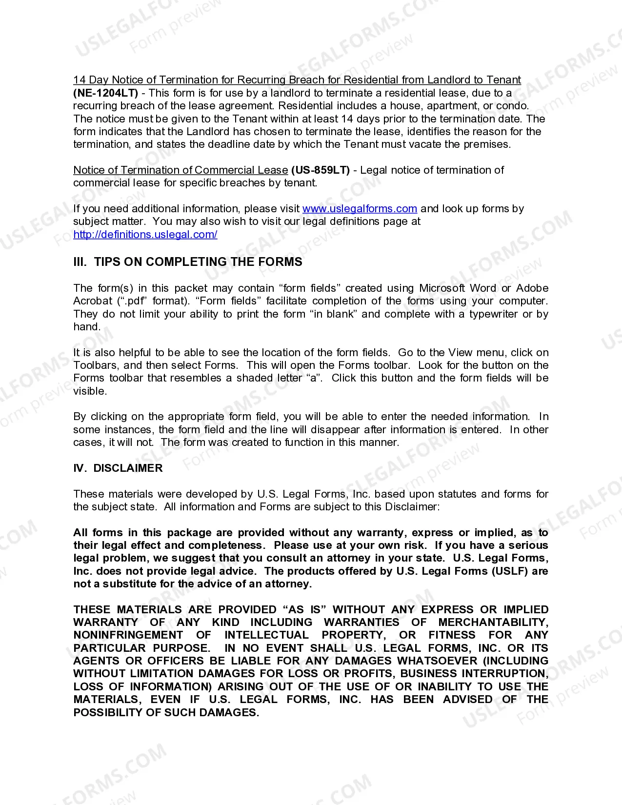 Preview Nebraska Commercial Lease Package