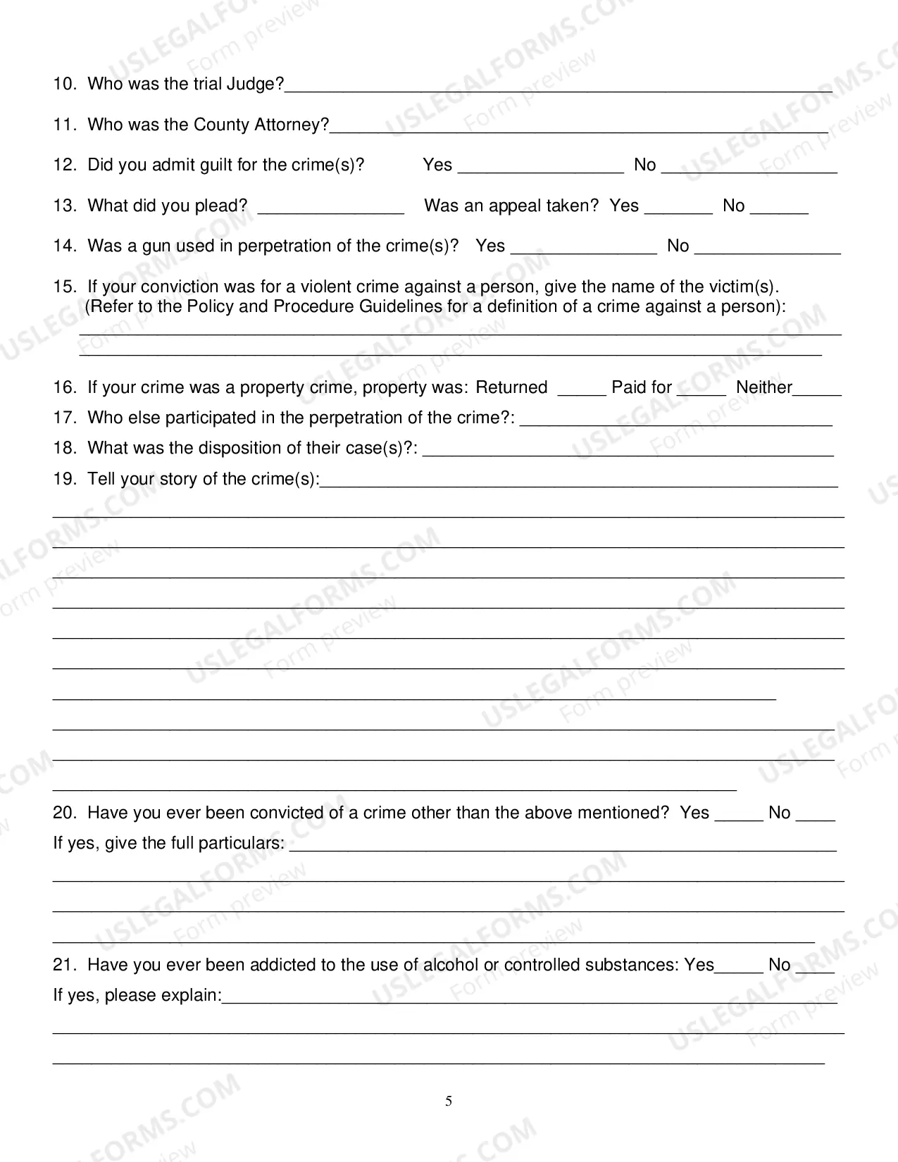Preview Application for Full Pardon with Instructions