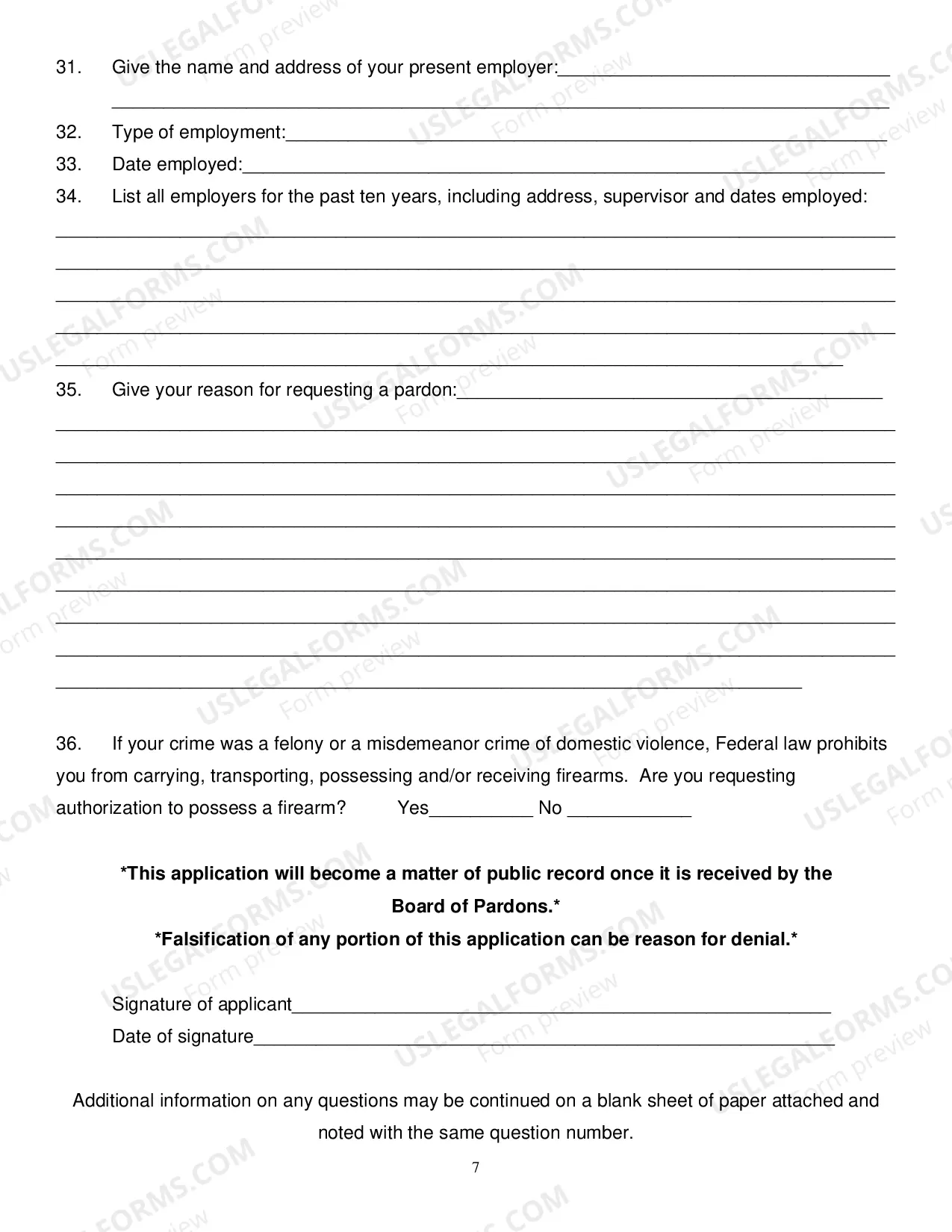 Preview Application for Full Pardon with Instructions