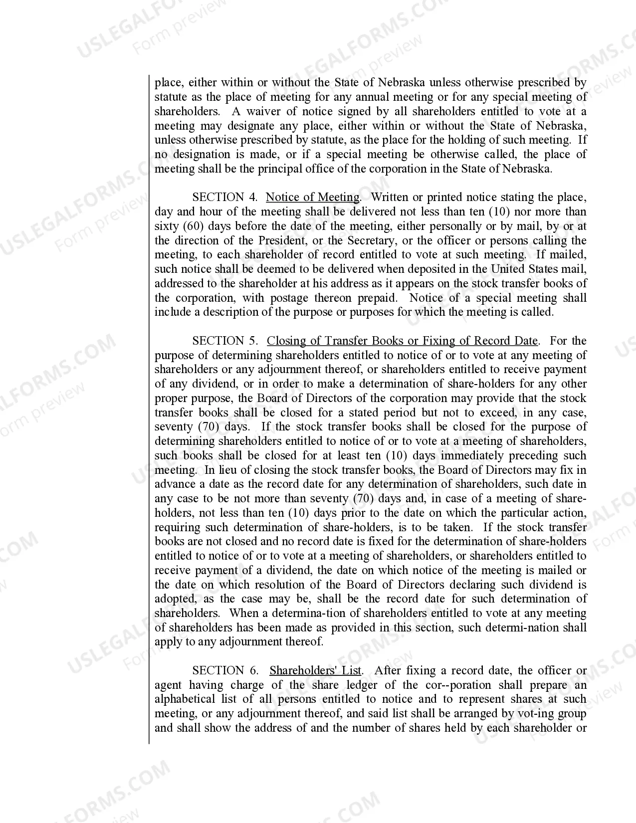 Preview Sample Bylaws for a Nebraska Professional Corporation