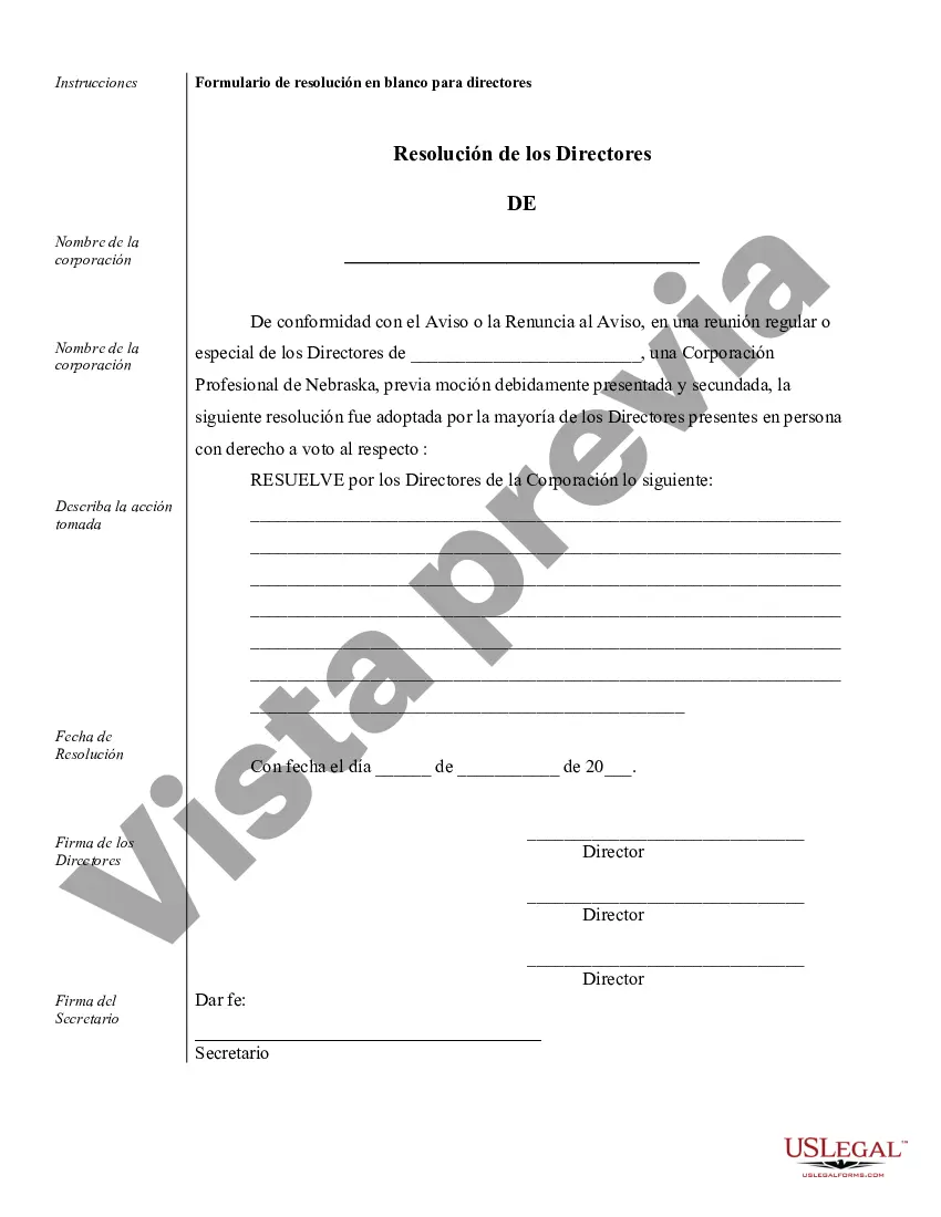 Preview Ejemplos de registros corporativos para una corporación profesional de Nebraska