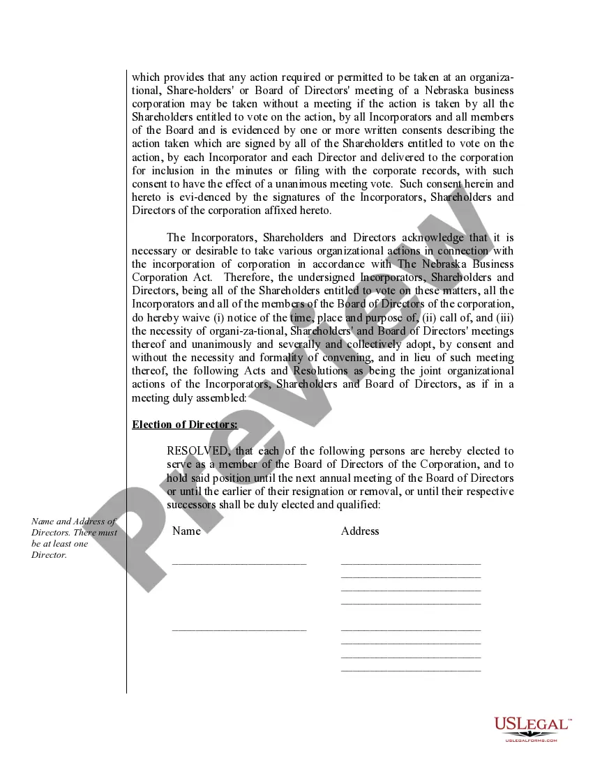 Get Sample Organizational Minutes for a Nebraska Professional Corporation Preview Sample Organizational Minutes for a Nebraska Professional Corporation