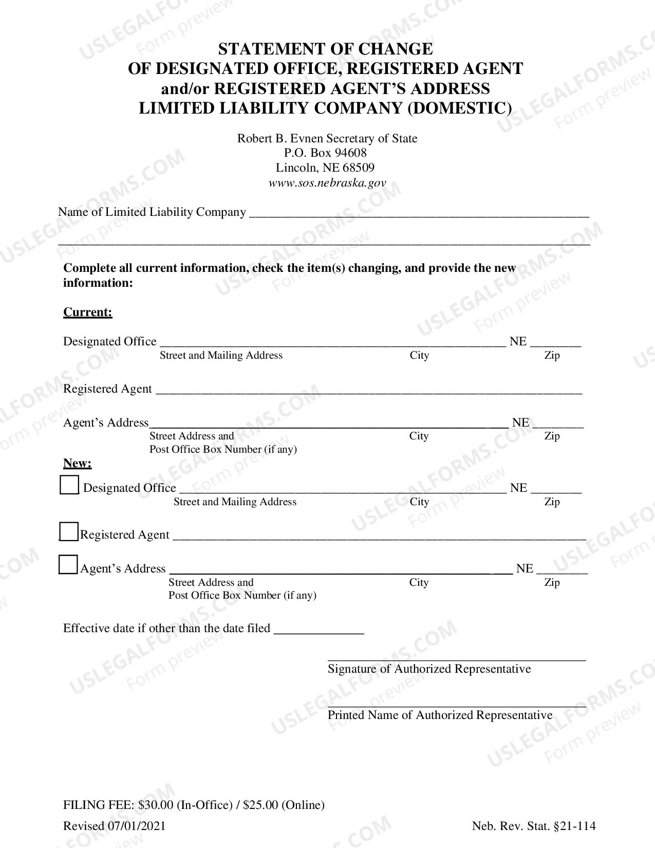 Preview Nebraska Change of Registered Agent