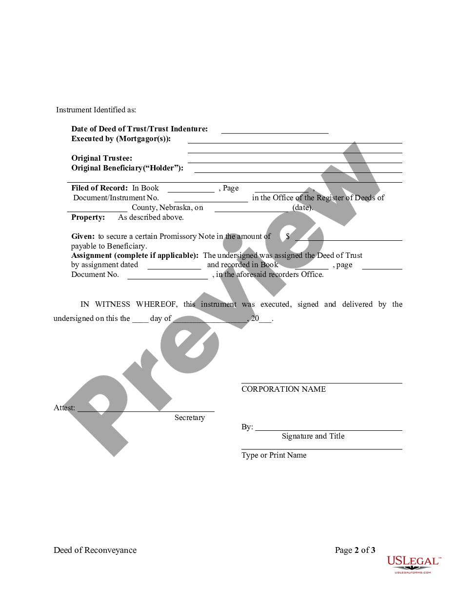 form Deed of Reconveyance - Corporate Trustee preview