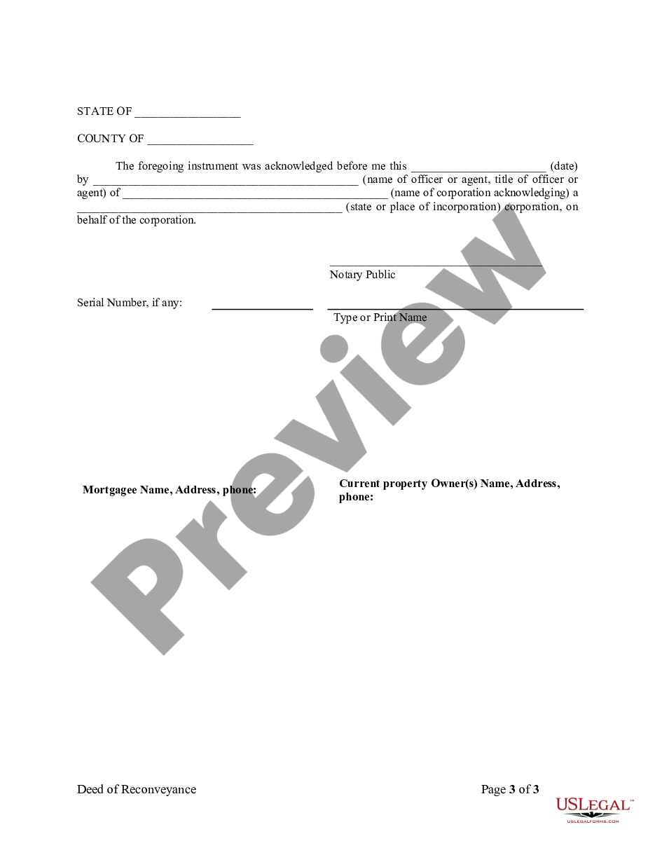 form Deed of Reconveyance - Corporate Trustee preview