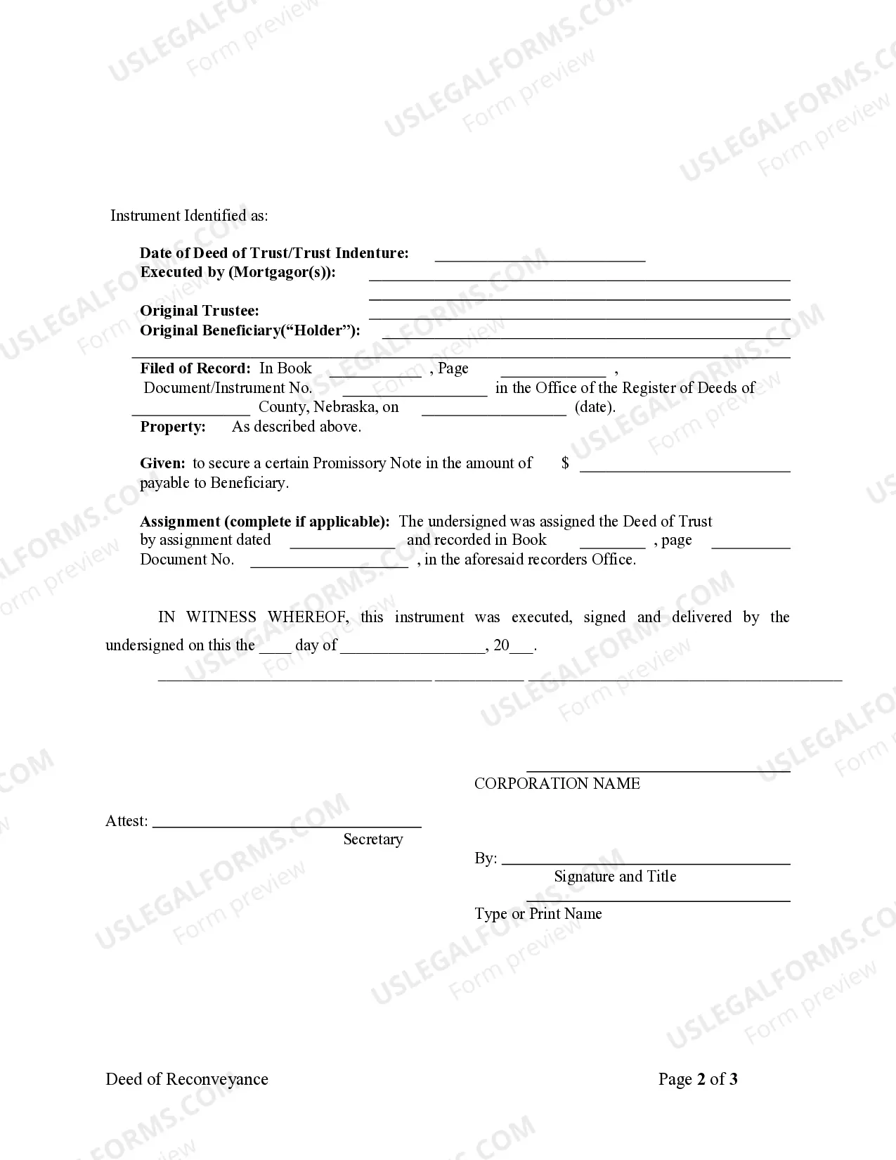 Preview Deed of Reconveyance - Corporate Trustee