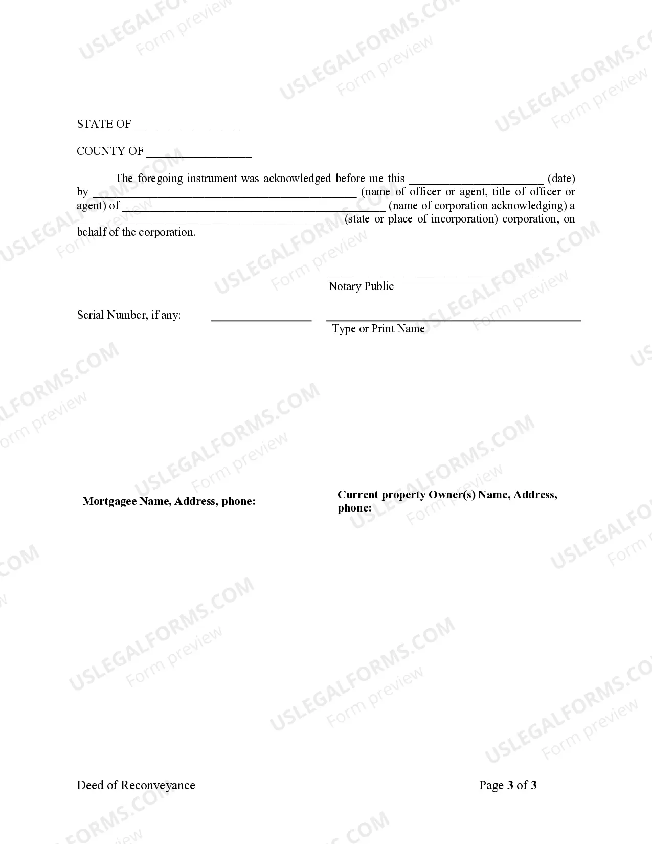 Preview Deed of Reconveyance - Corporate Trustee