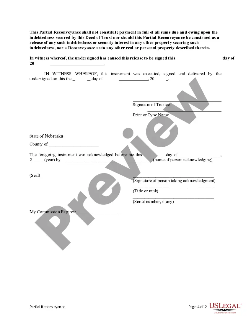 Preview Partial Release of Property From Deed of Trust or Mortgage for Individual