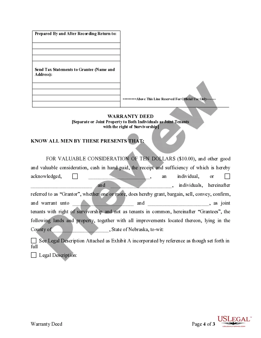 Get Warranty Deed for Separate or Joint Property to Joint Tenancy Preview Warranty Deed for Separate or Joint Property to Joint Tenancy