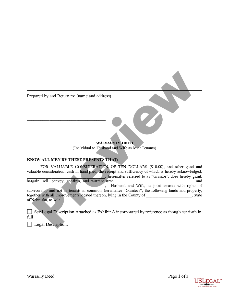 page 3 Warranty Deed to Separate Property of One Spouse to Both Spouses as Joint Tenants preview