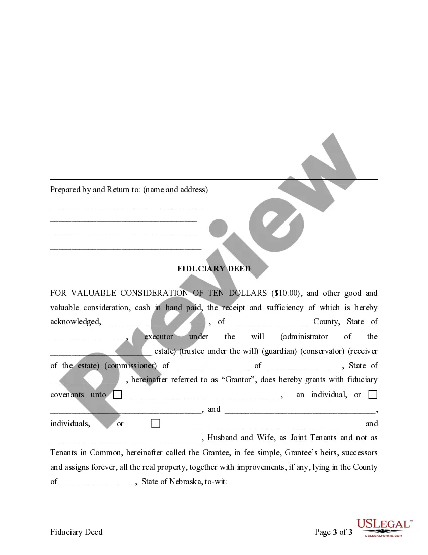 Preview Fiduciary Deed for use by Executors, Trustees, Trustors, Administrators and other Fiduciaries