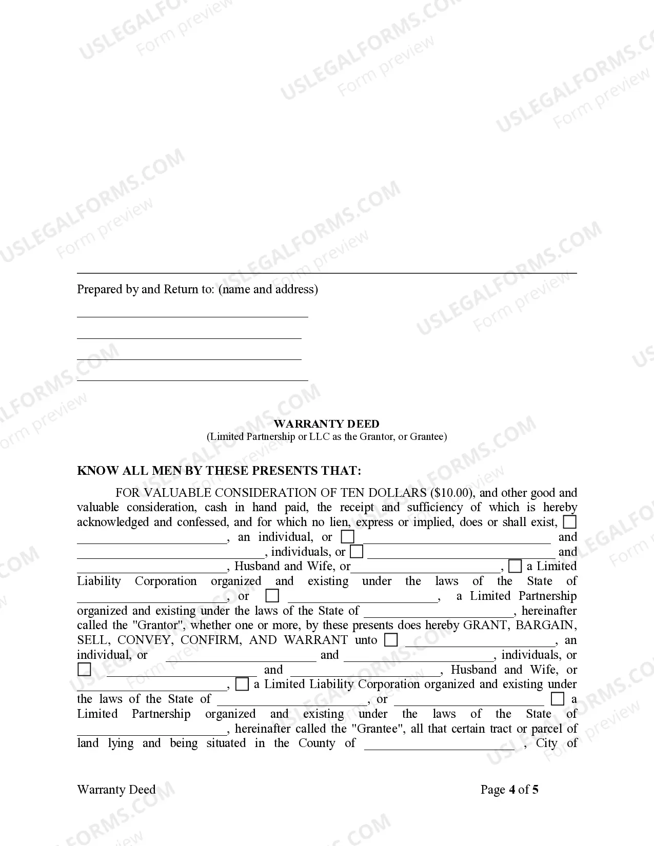 Preview Warranty Deed from Limited Partnership or LLC is the Grantor, or Grantee