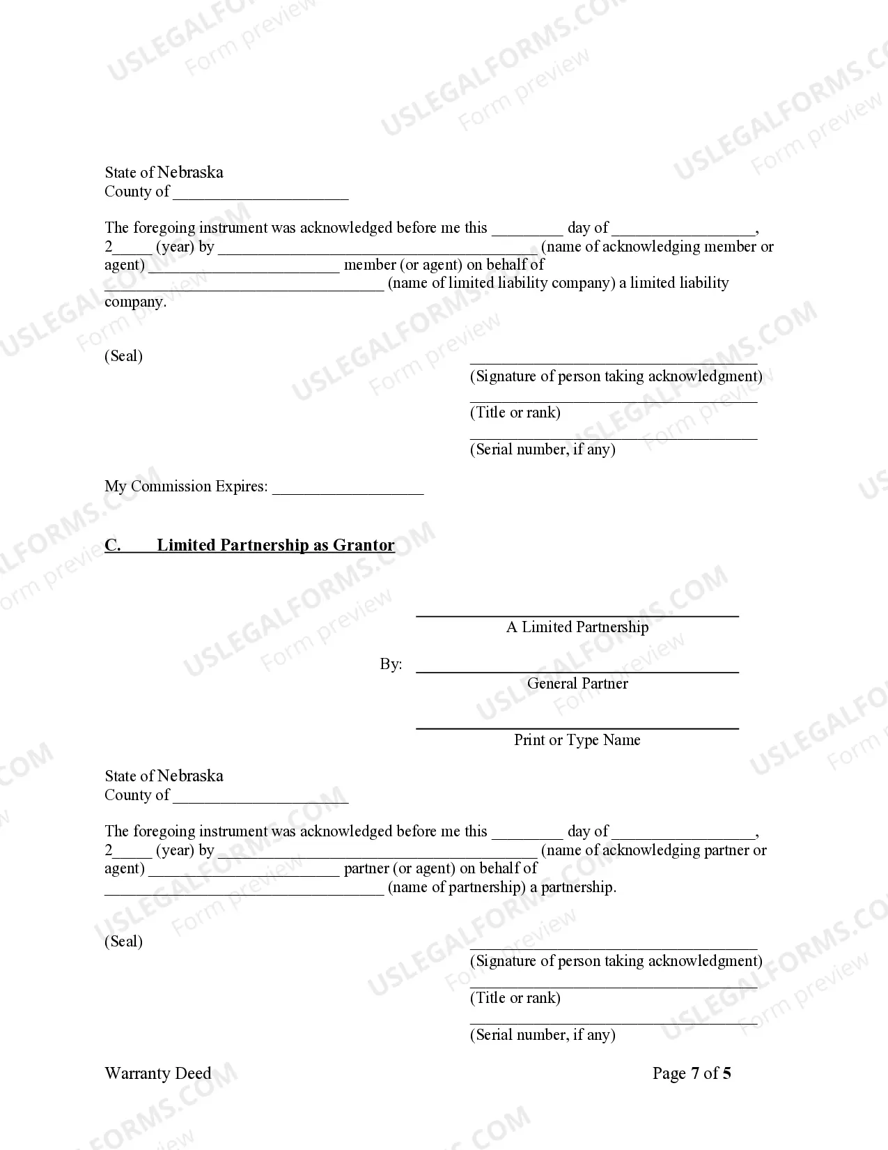 Preview Warranty Deed from Limited Partnership or LLC is the Grantor, or Grantee