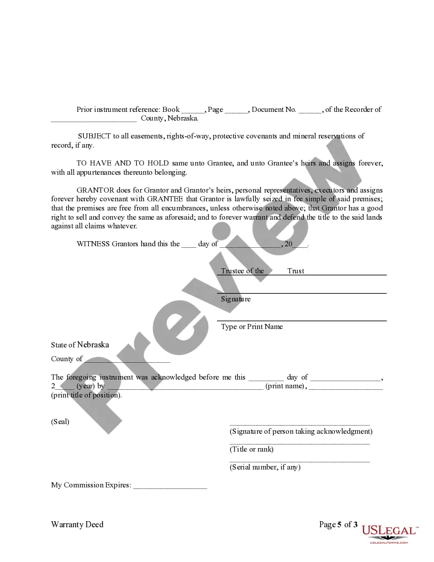 Preview Warranty Deed from Trust to an Individual