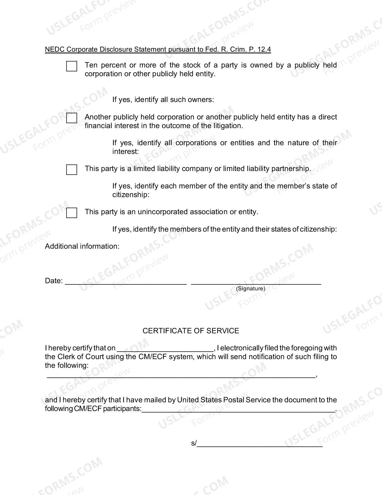 Preview Corporate Disclosure Statement (Criminal)
