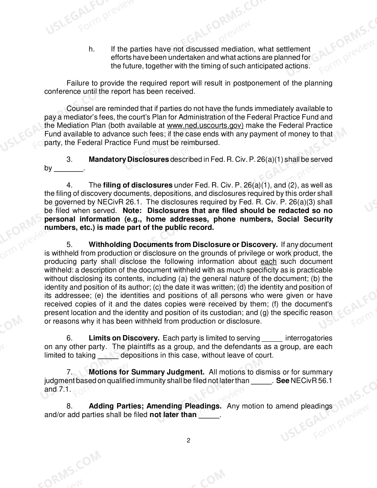 Preview Order For Initial Progression of Case