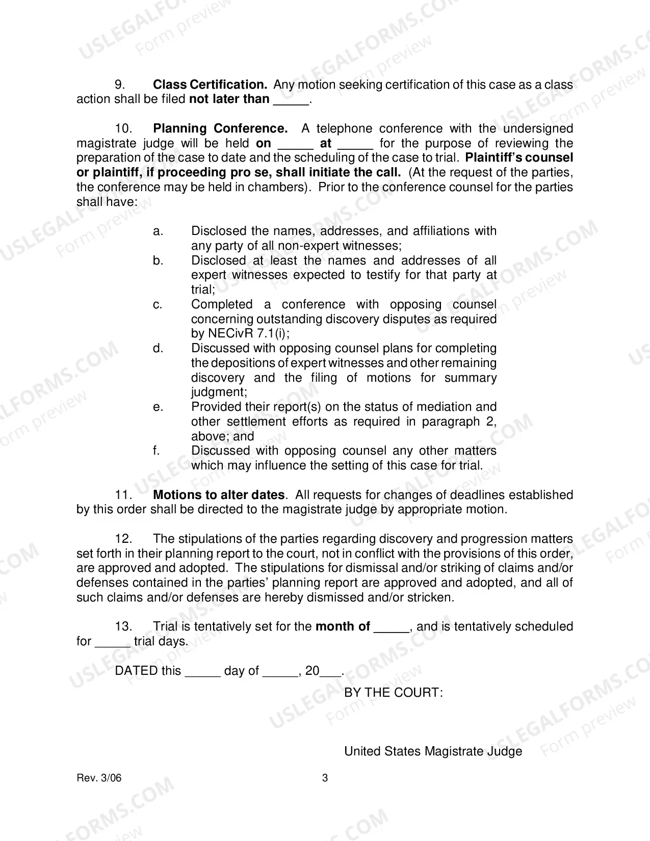 Preview Order For Initial Progression of Case