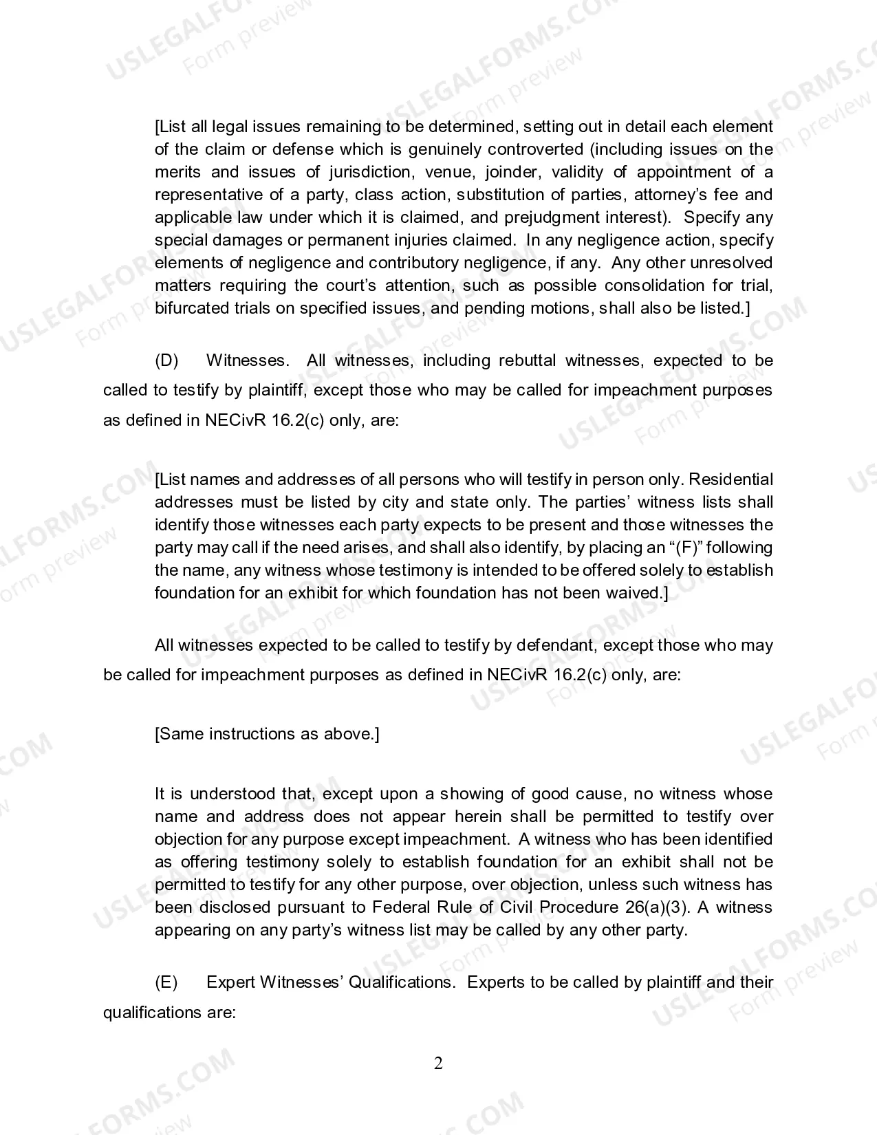 Preview Order On Final Pretrial Conference