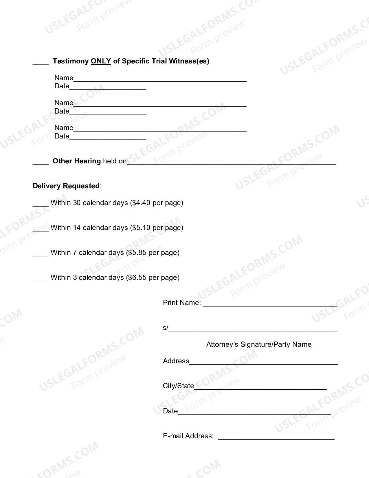 Preview Request For Transcript Or Certificate of No Transcript Order