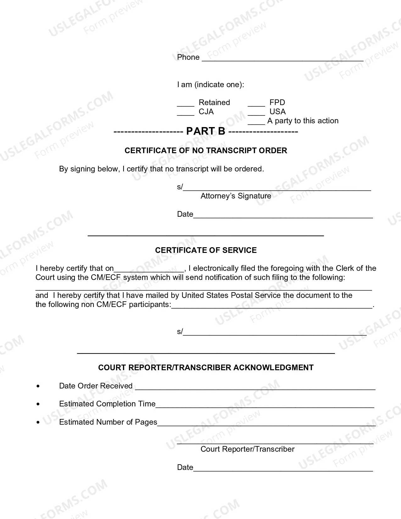 Preview Request For Transcript Or Certificate of No Transcript Order