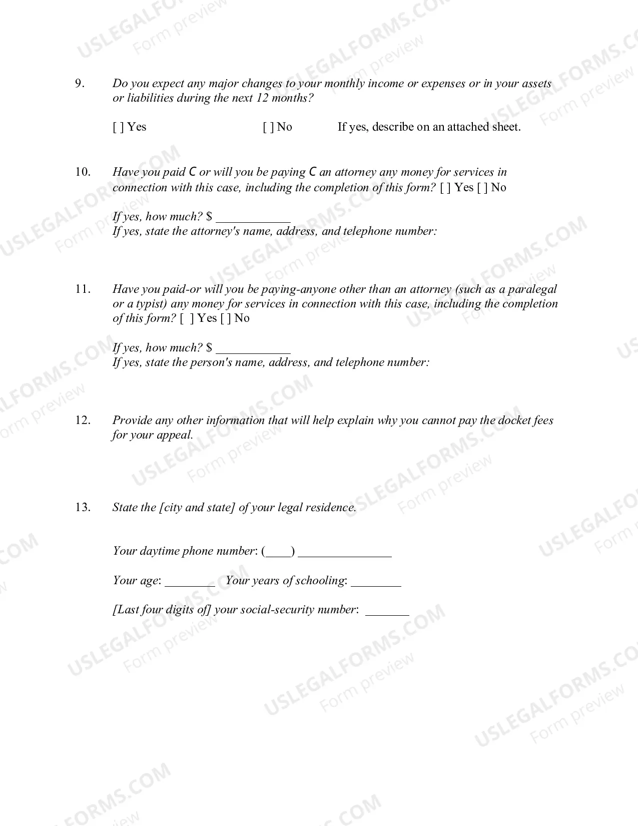 Preview Affidavit Accompanying Motion for Permission to Appeal In Forma Pauperis