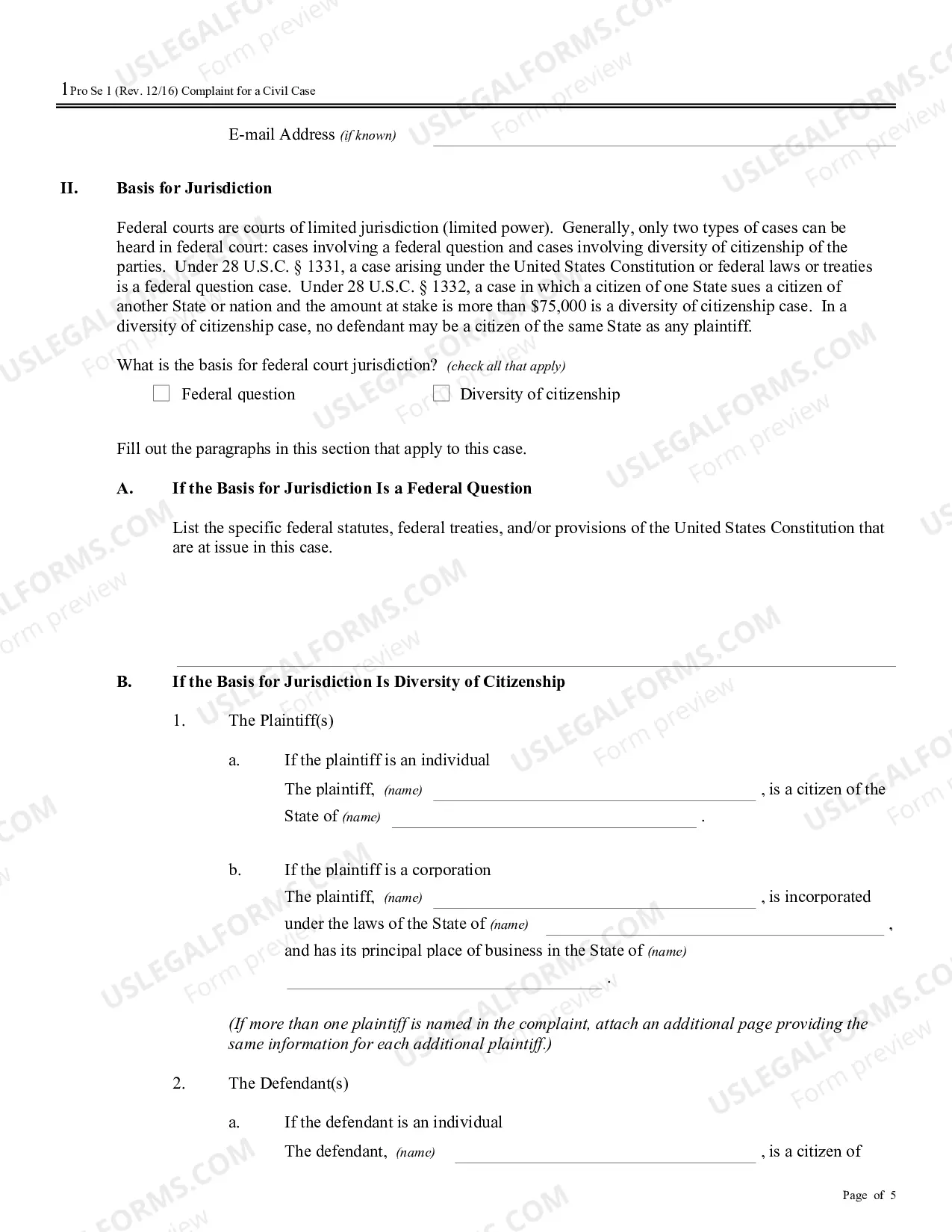 Preview Complaint for a Civil Case (no PDF exists)