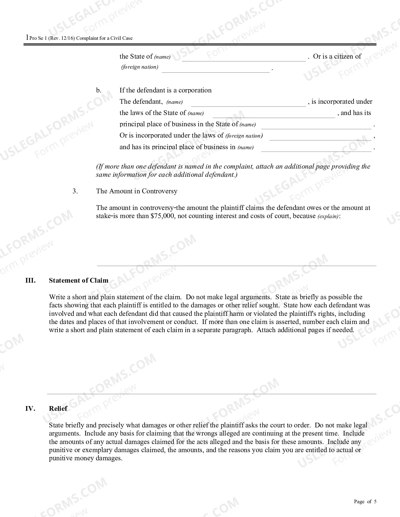 Preview Complaint for a Civil Case (no PDF exists)