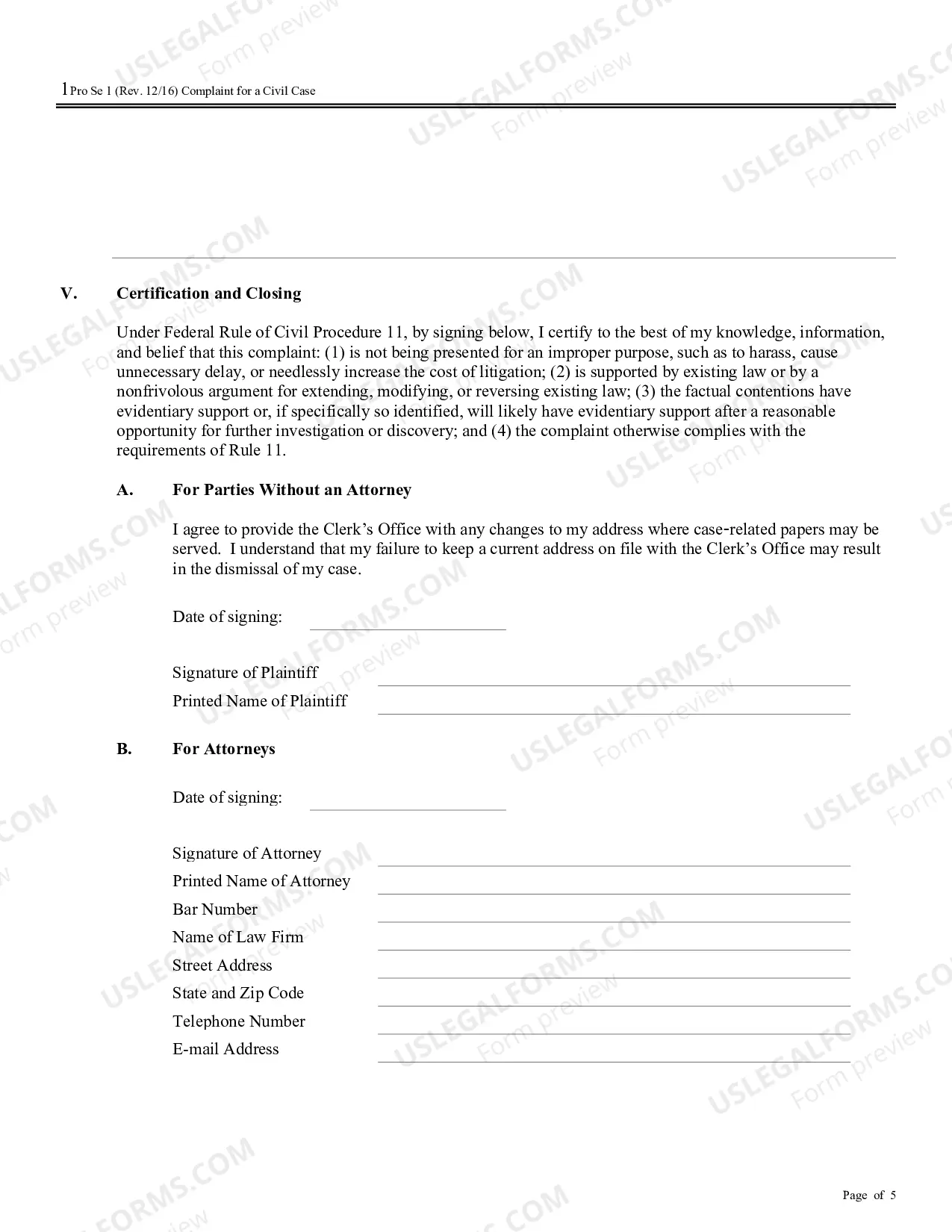 Preview Complaint for a Civil Case (no PDF exists)