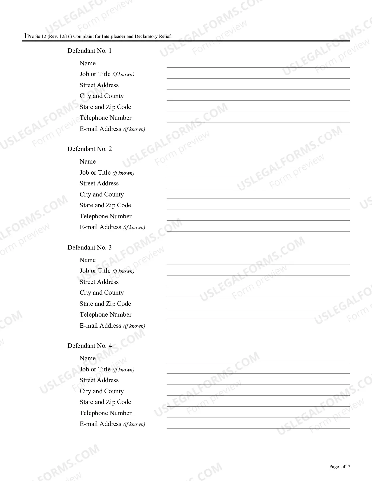 Preview Complaint for Interpleader and Declaratory Relief (no PDF exists)
