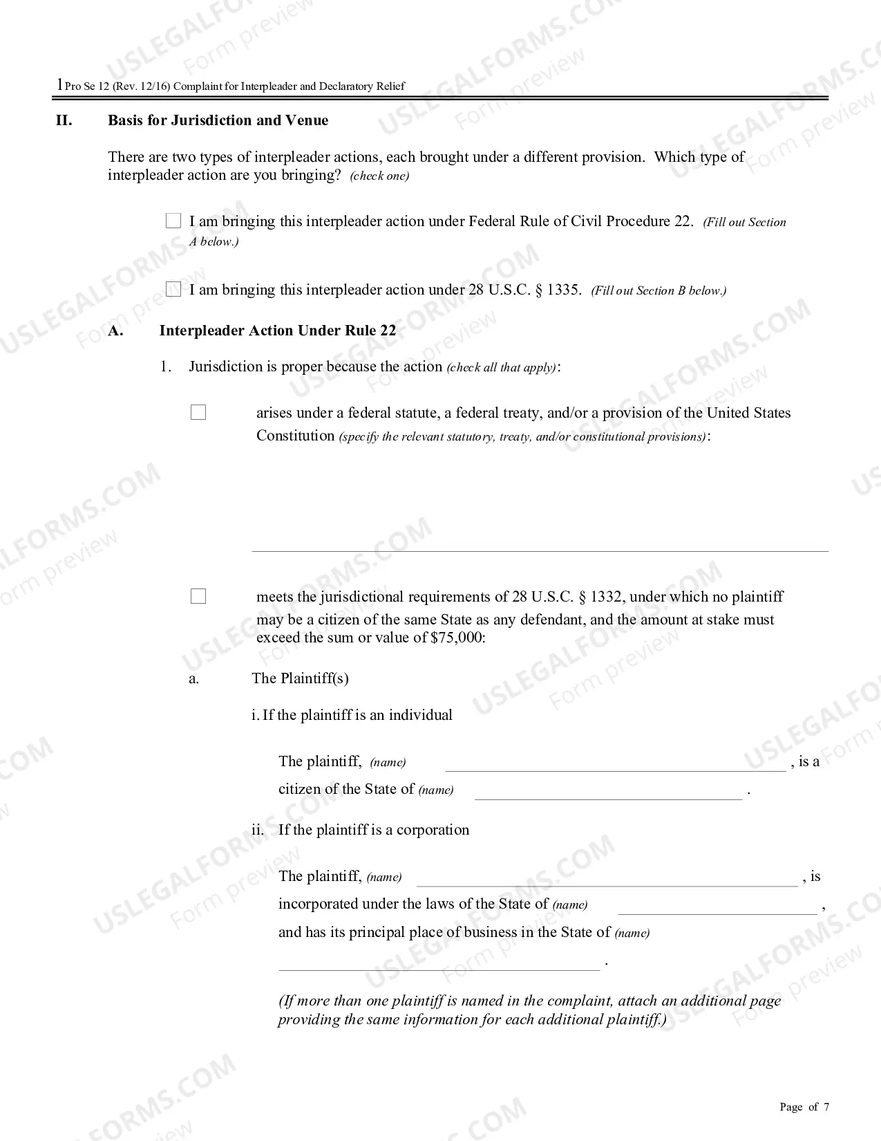 Preview Complaint for Interpleader and Declaratory Relief (no PDF exists)