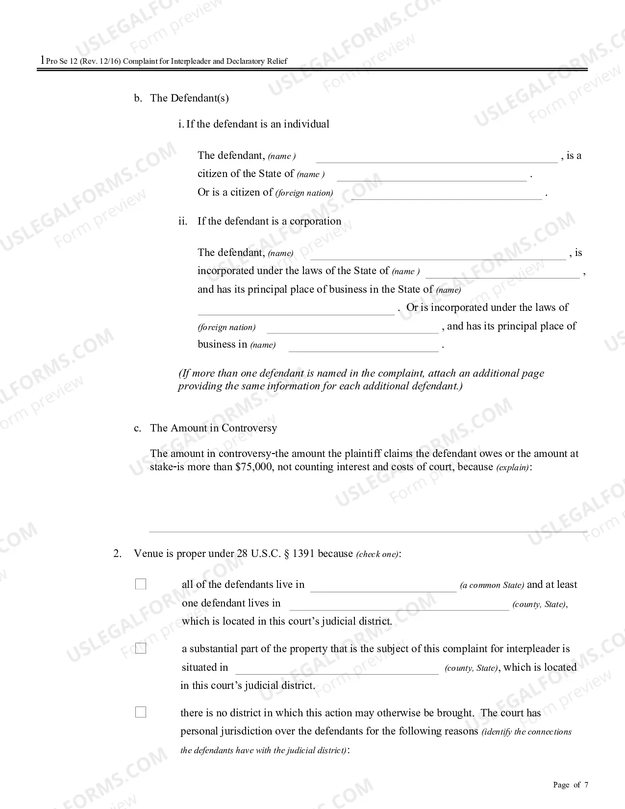 Preview Complaint for Interpleader and Declaratory Relief (no PDF exists)