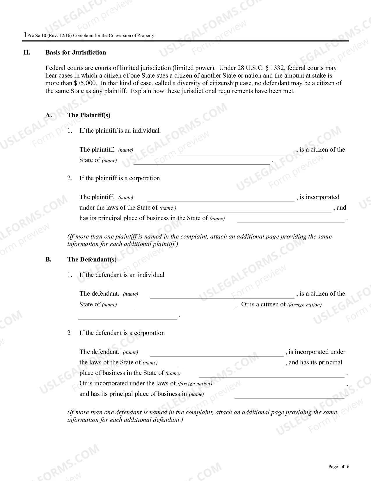 Preview Complaint for the Conversion of Property (no PDF exists)