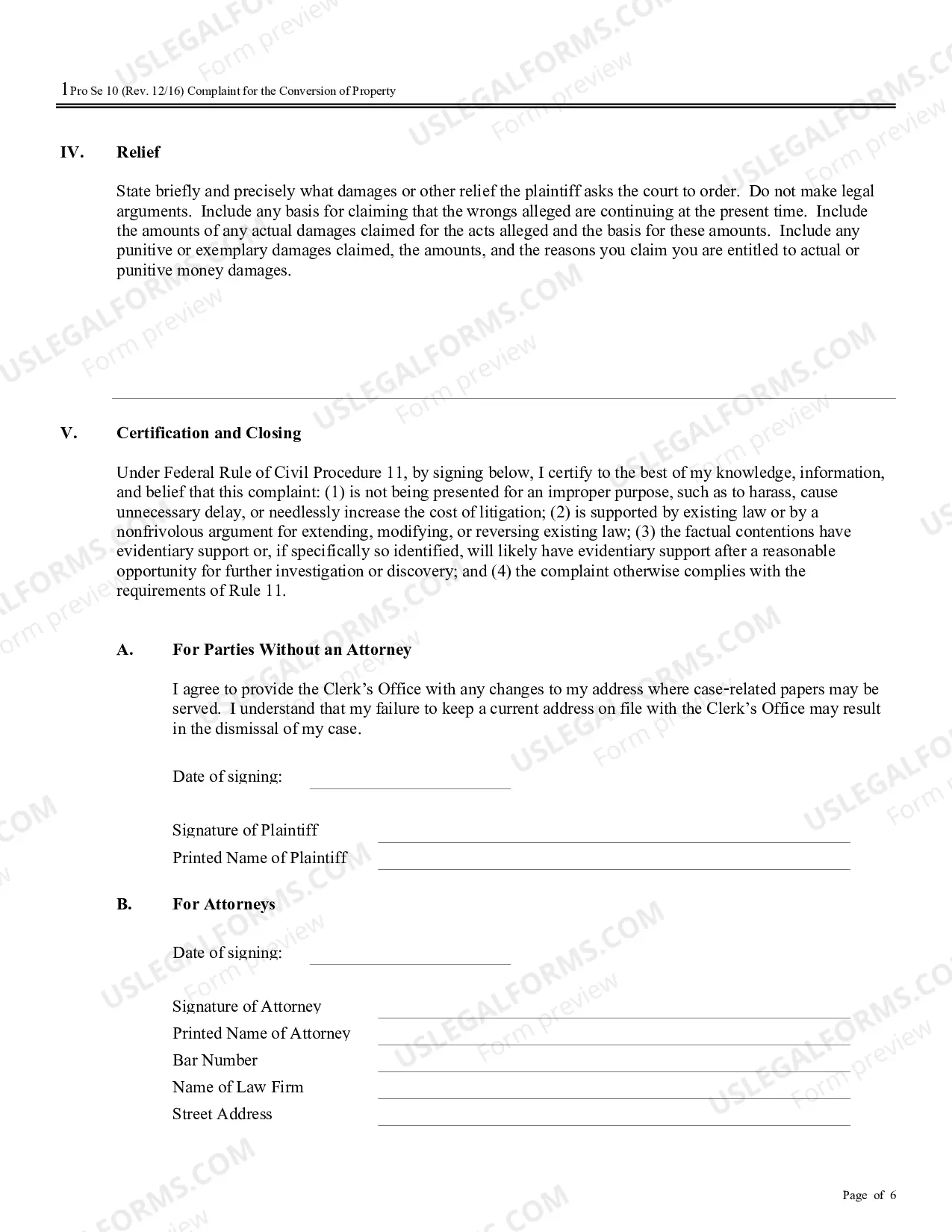 Preview Complaint for the Conversion of Property (no PDF exists)