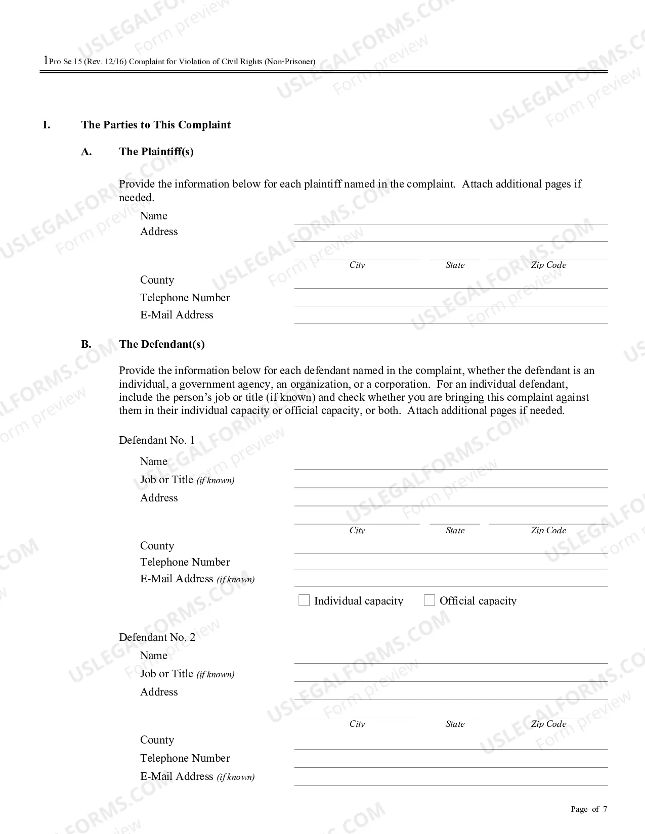 Preview Complaint for Violation of Civil Rights (Non-Prisoner) (no PDF exists)