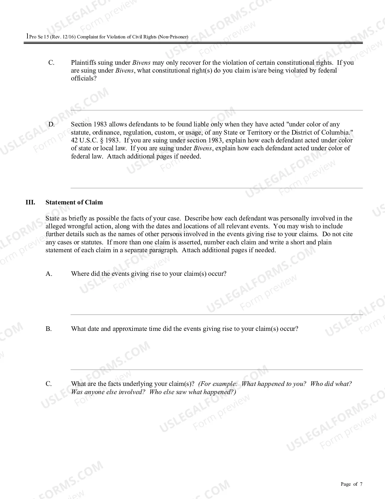 Preview Complaint for Violation of Civil Rights (Non-Prisoner) (no PDF exists)