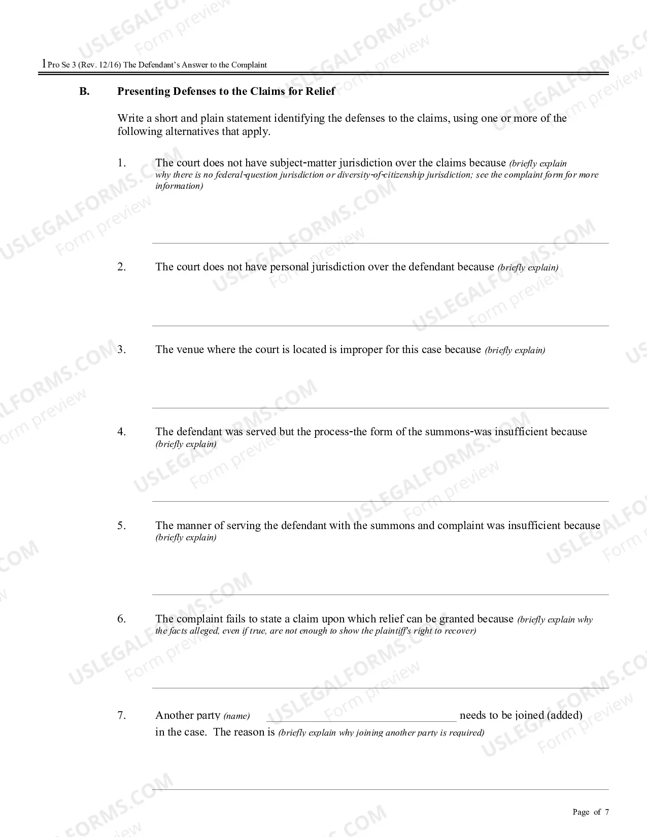 Preview Defendant's Answer to the Complaint (no PDF exists)