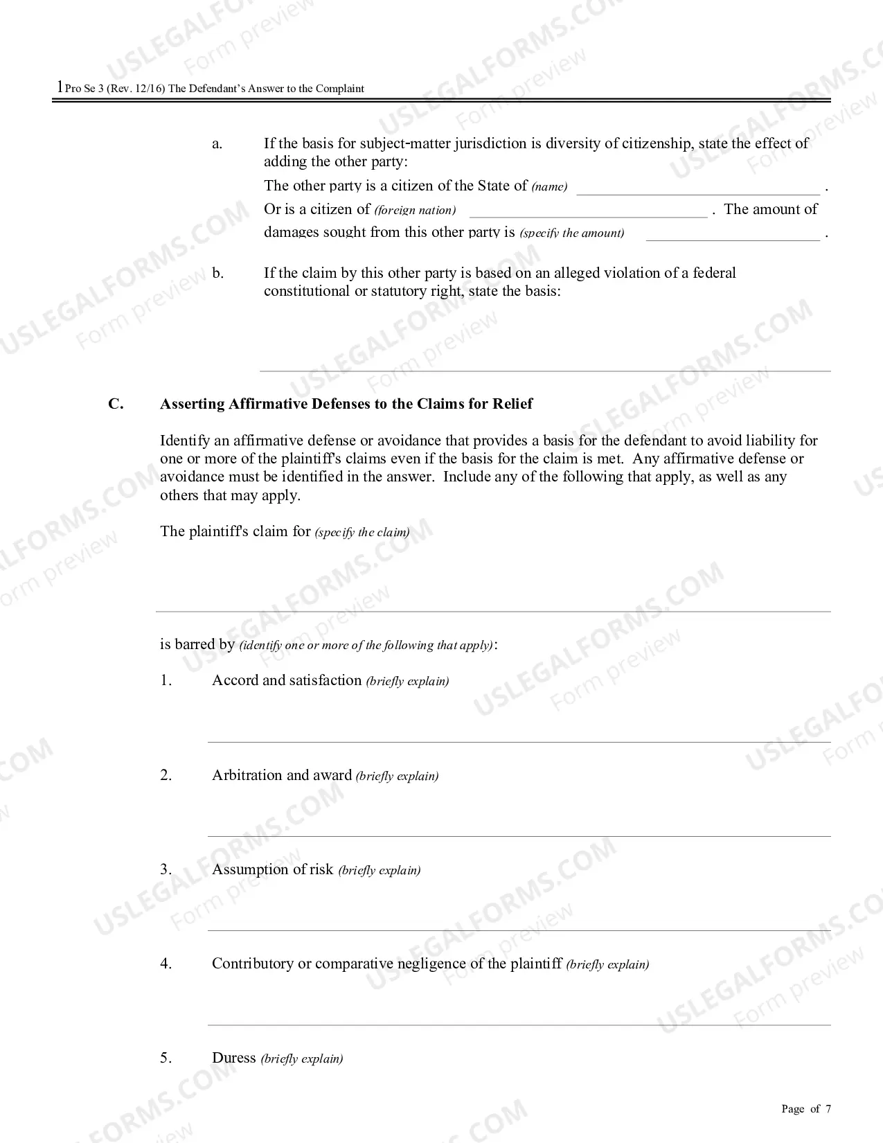 Preview Defendant's Answer to the Complaint (no PDF exists)