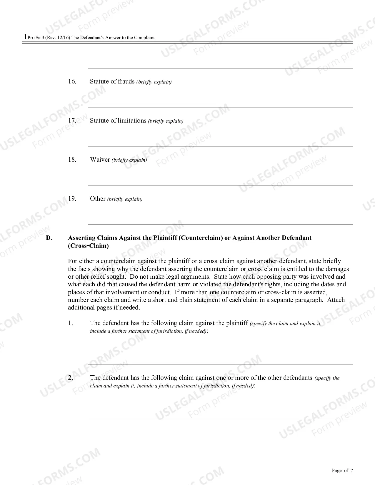 Preview Defendant's Answer to the Complaint (no PDF exists)
