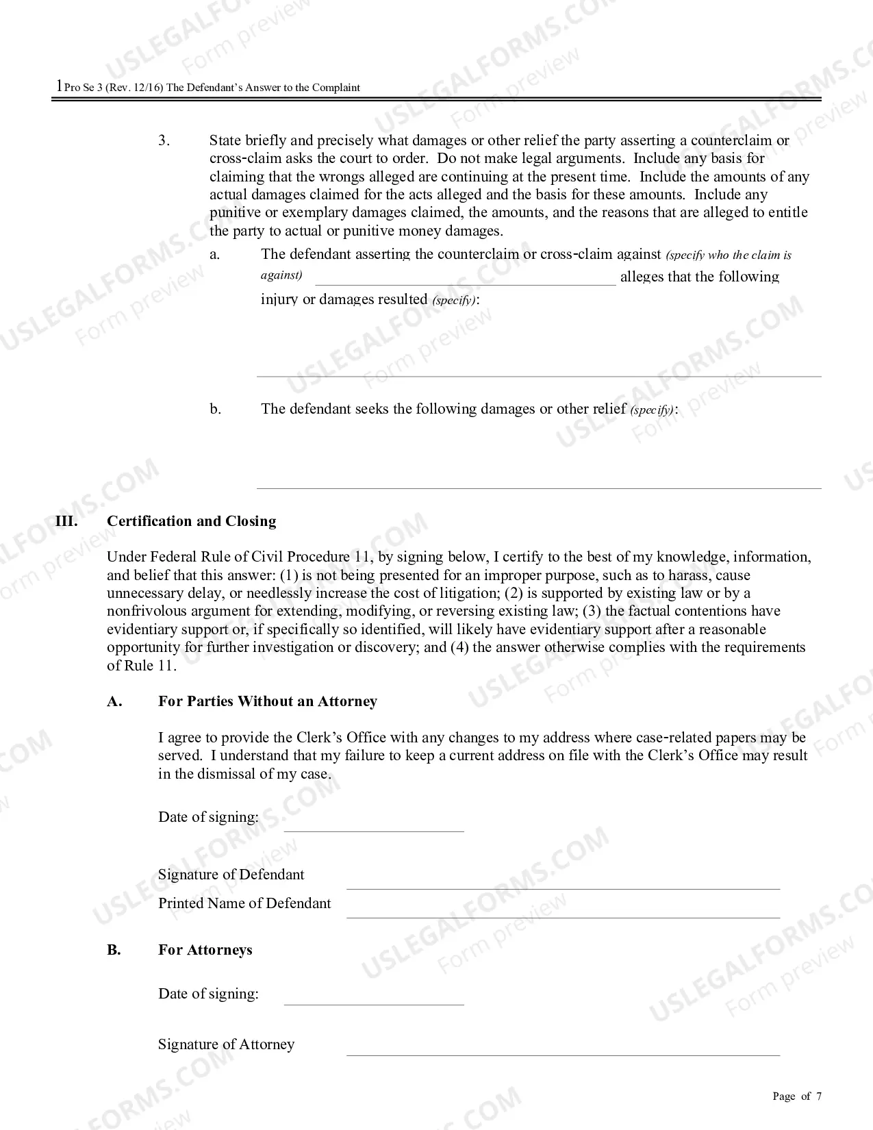 Preview Defendant's Answer to the Complaint (no PDF exists)