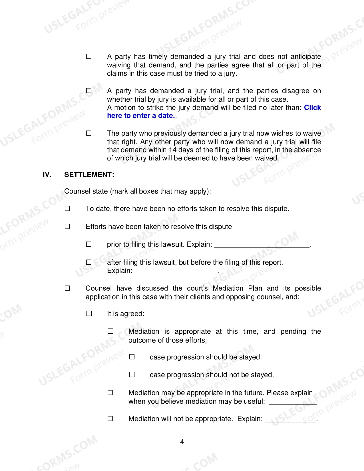 Preview Form 35 (Rule 26 (f)) Report