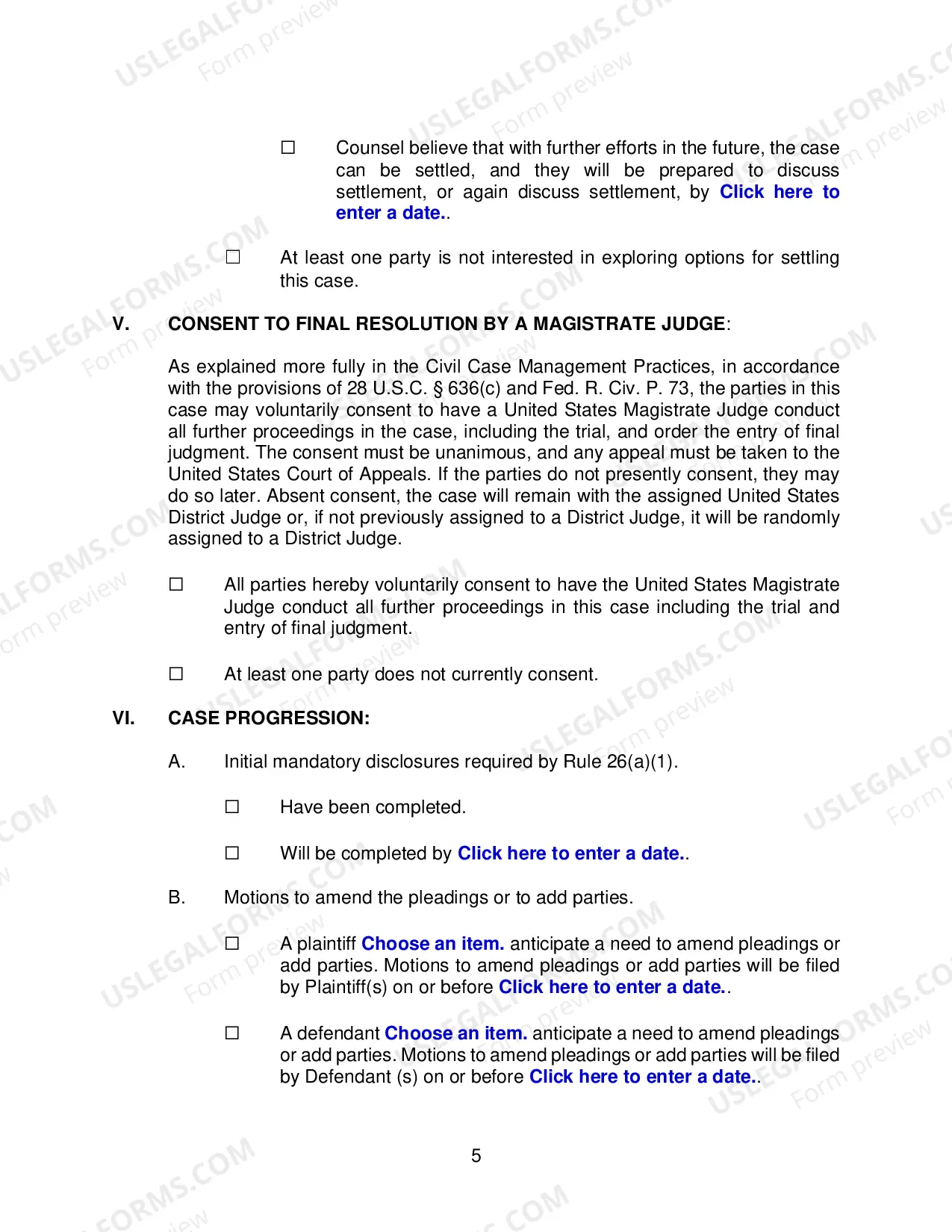 Preview Form 35 (Rule 26 (f)) Report
