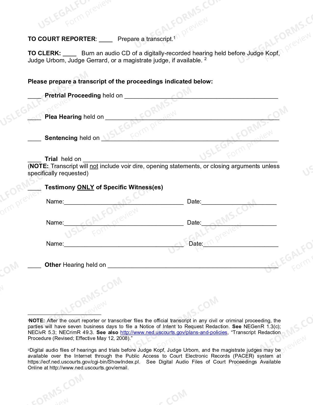 Preview Request for CD/Transcript (Non-Party)