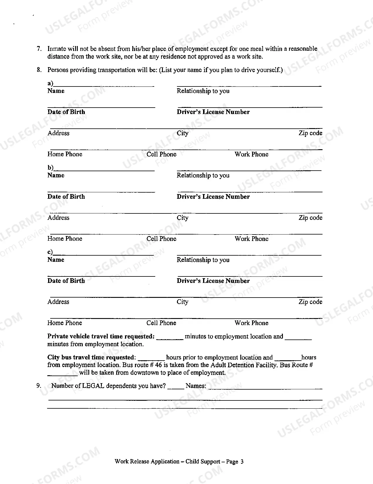 Preview Work Release Forms (Child Support)
