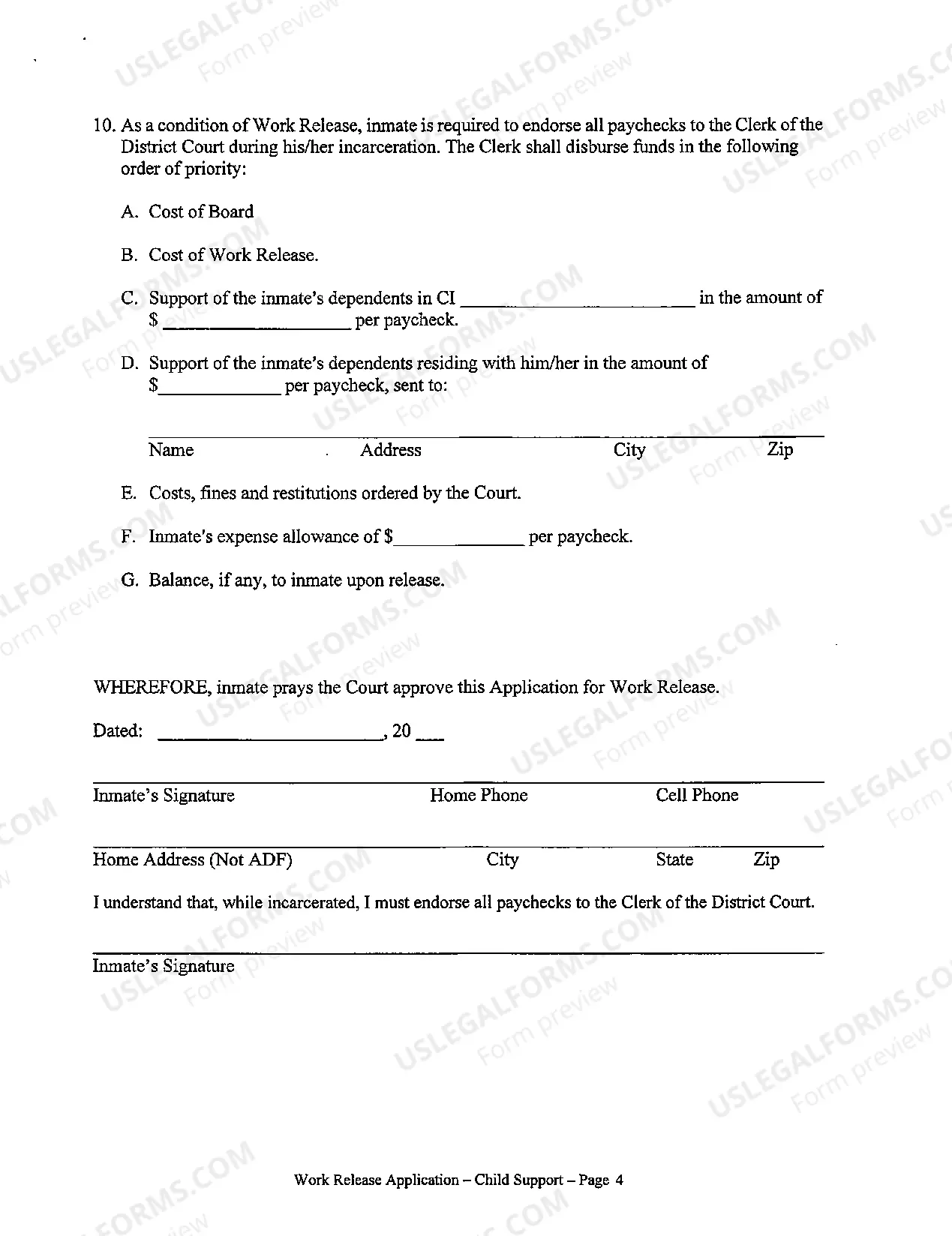 Preview Work Release Forms (Child Support)