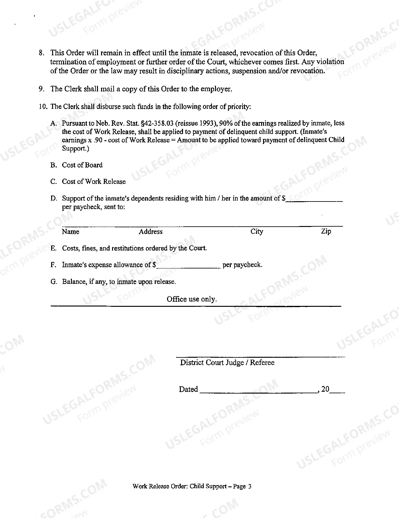 Preview Work Release Forms (Child Support)