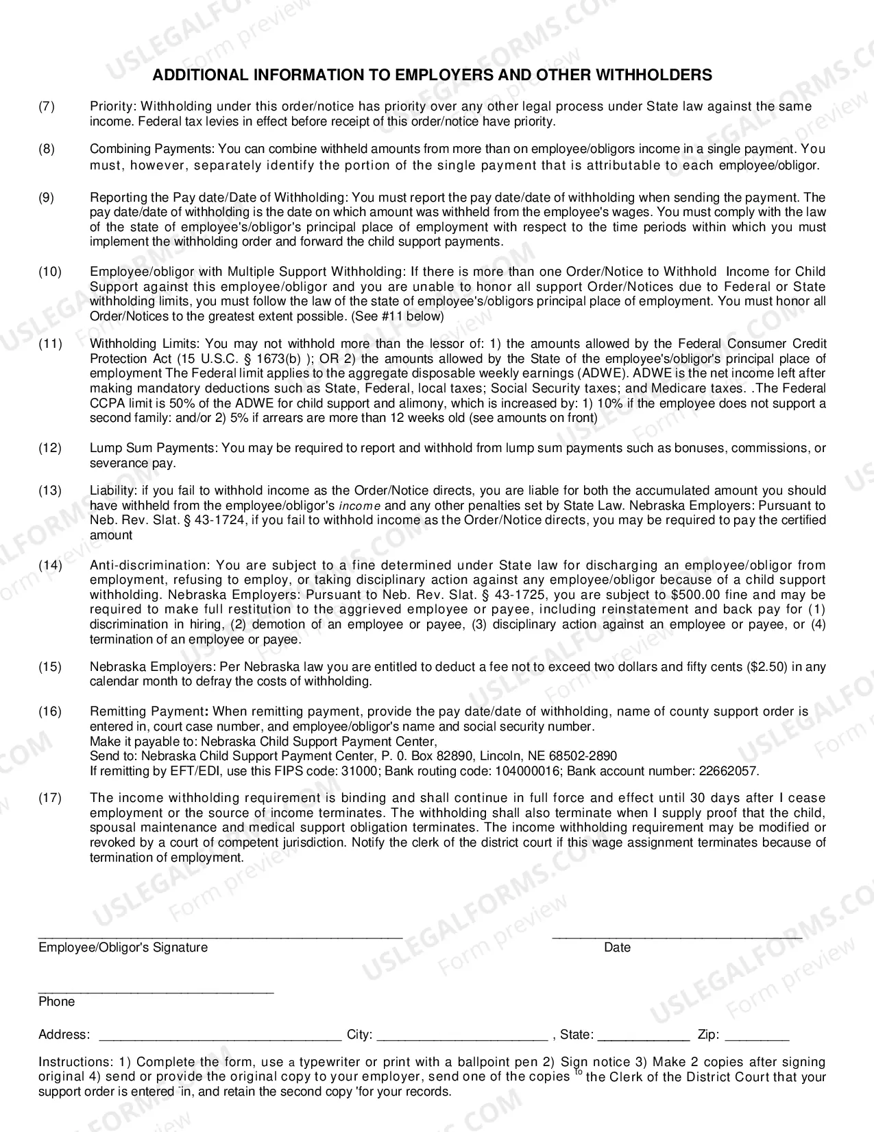 Preview Income Withholding Termination (Obligor Requested)