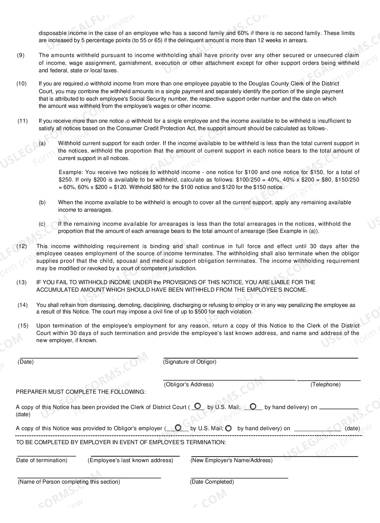 Preview Income Withholding Termination (Voluntary)