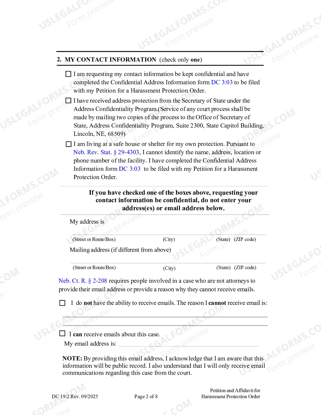 Preview Petition And Affidavit To Obtain Harrassment Protection Order